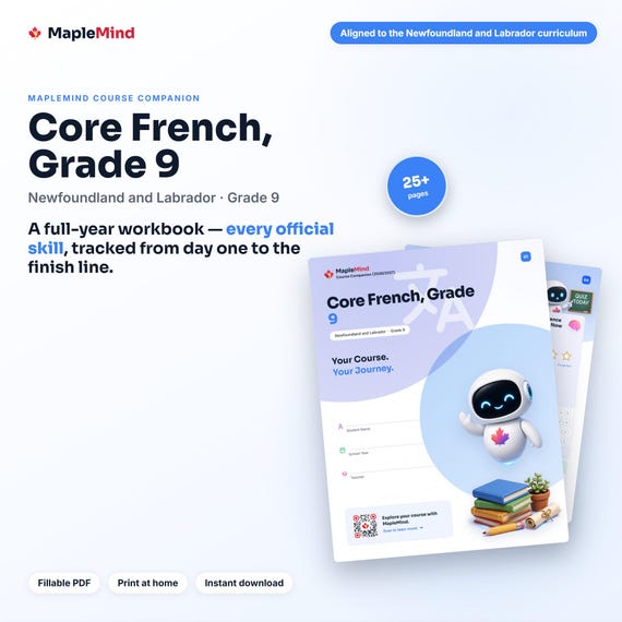 Core French, Grade 9 Course Companion — printable workbook and progress tracker for the Core French, Grade 9 curriculum