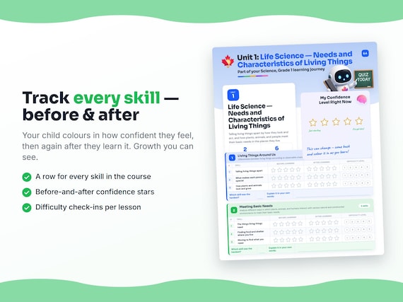 Unit reflection and certificate pages inside the Science, Grade 1 workbook