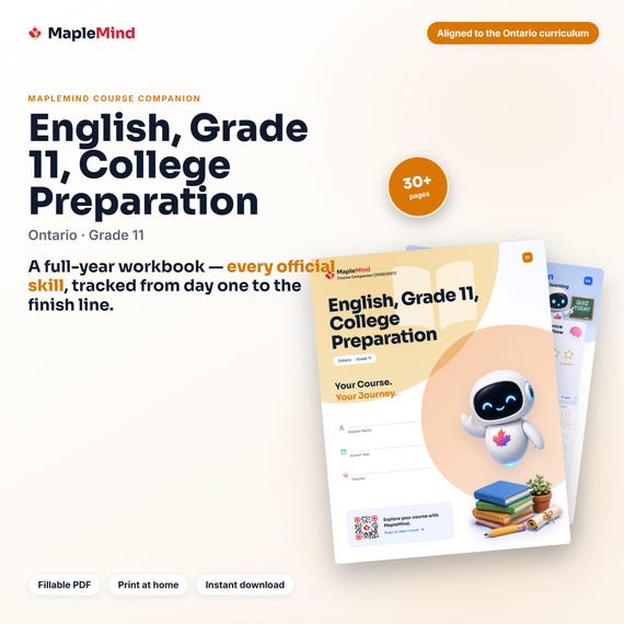 English, Grade 11, College Preparation Course Companion — printable workbook and progress tracker for the English, Grade 11, College Preparation curriculum