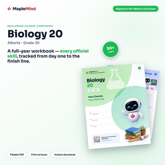 Biology 20 Course Companion — printable workbook and progress tracker for the Biology 20 curriculum