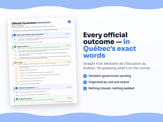 Parent dashboard and progress pages inside the Français, langue seconde (Core), Secondary 3 workbook