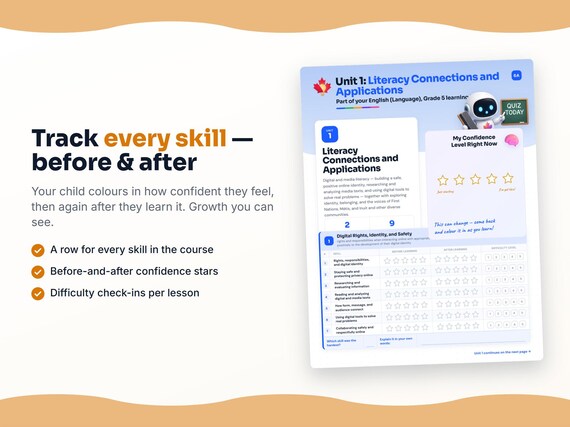 Unit reflection and certificate pages inside the English (Language), Grade 5 workbook