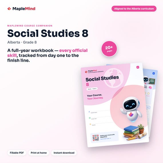 Social Studies 8 Course Companion — printable workbook and progress tracker for the Social Studies 8 curriculum