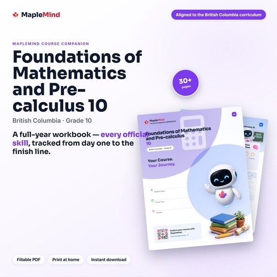 Foundations of Mathematics and Pre-calculus 10 Course Companion — printable workbook and progress tracker for the Foundations of Mathematics and Pre-calculus 10 curriculum