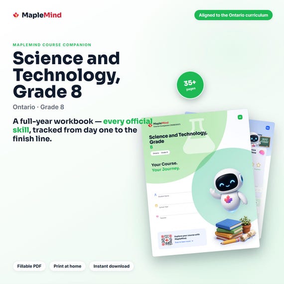 Science and Technology, Grade 8 Course Companion — printable workbook and progress tracker for the Science and Technology, Grade 8 curriculum
