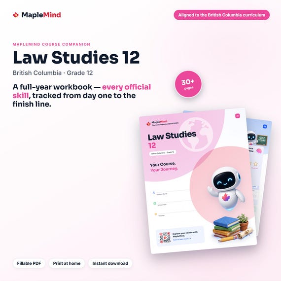Law Studies 12 Course Companion — printable workbook and progress tracker for the Law Studies 12 curriculum
