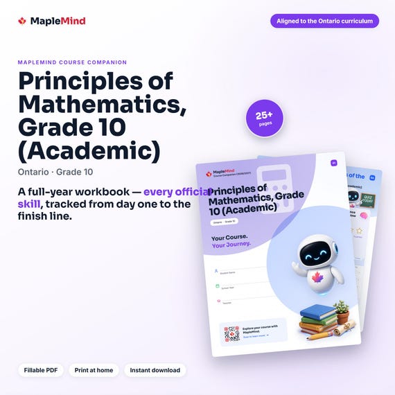 Principles of Mathematics, Grade 10 (Academic) Course Companion — printable workbook and progress tracker for the Principles of Mathematics, Grade 10 (Academic) curriculum