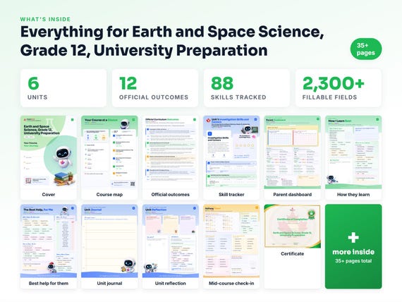 Curriculum checklist and skills tracker inside the Earth and Space Science, Grade 12, University Preparation workbook