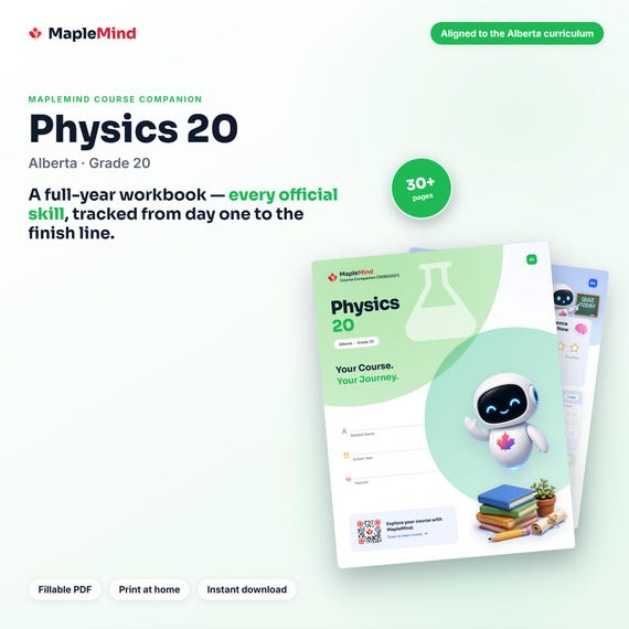 Physics 20 Course Companion — printable workbook and progress tracker for the Physics 20 curriculum