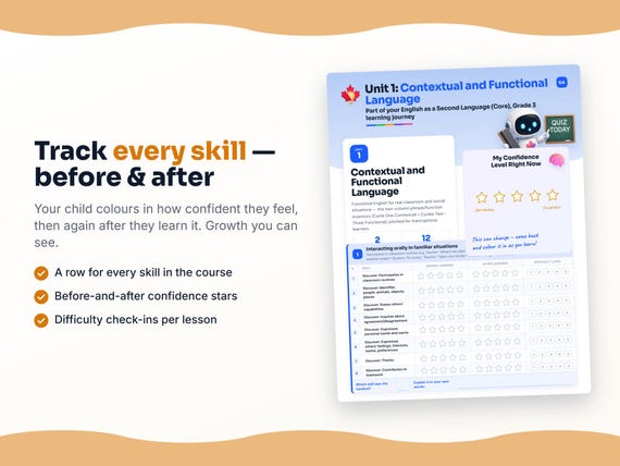 Unit reflection and certificate pages inside the English as a Second Language (Core), Grade 3 workbook