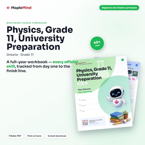 Physics, Grade 11, University Preparation Course Companion — printable workbook and progress tracker for the Physics, Grade 11, University Preparation curriculum