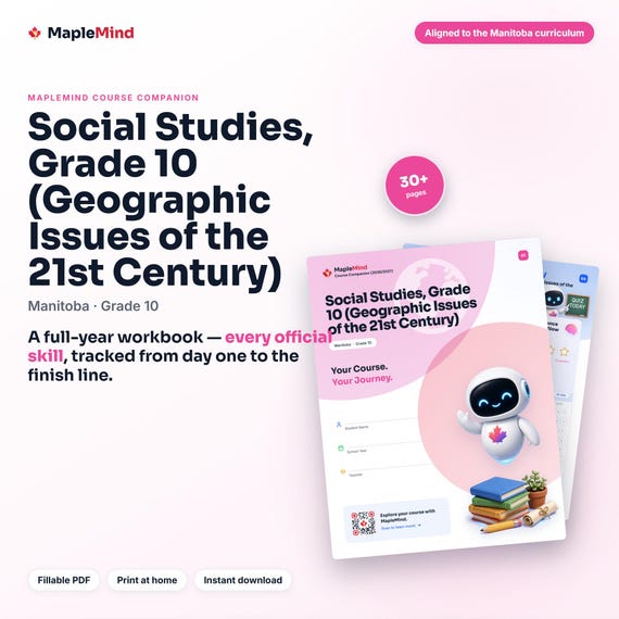 Social Studies, Grade 10 (Geographic Issues of the 21st Century) Course Companion — printable workbook and progress tracker for the Social Studies, Grade 10 (Geographic Issues of the 21st Century) curriculum