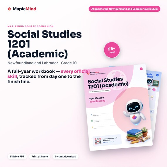 Social Studies 1201 (Academic) Course Companion — printable workbook and progress tracker for the Social Studies 1201 (Academic) curriculum