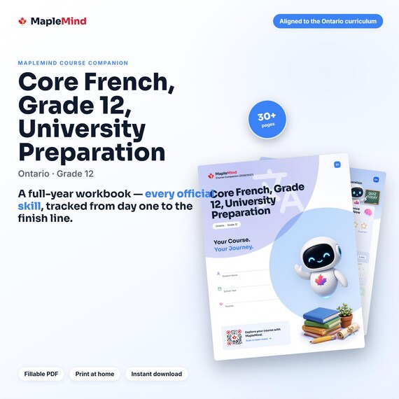 Core French, Grade 12, University Preparation Course Companion — printable workbook and progress tracker for the Core French, Grade 12, University Preparation curriculum