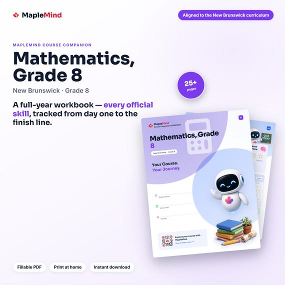 Mathematics, Grade 8 Course Companion — printable workbook and progress tracker for the Mathematics, Grade 8 curriculum