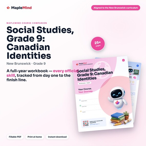 Social Studies, Grade 9: Canadian Identities Course Companion — printable workbook and progress tracker for the Social Studies, Grade 9: Canadian Identities curriculum