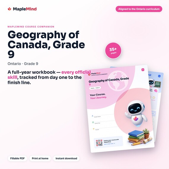 Geography of Canada, Grade 9 Course Companion — printable workbook and progress tracker for the Geography of Canada, Grade 9 curriculum