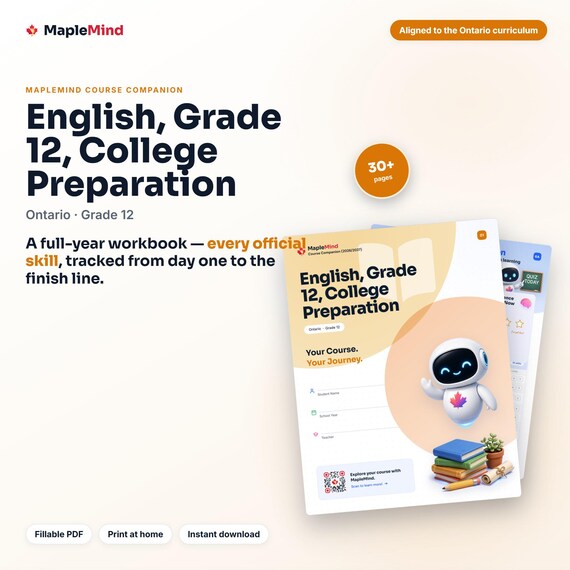 English, Grade 12, College Preparation Course Companion — printable workbook and progress tracker for the English, Grade 12, College Preparation curriculum