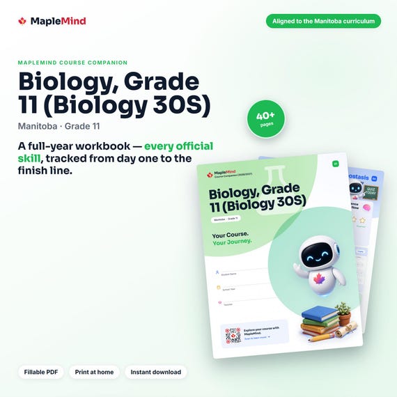 Biology, Grade 11 (Biology 30S) Course Companion — printable workbook and progress tracker for the Biology, Grade 11 (Biology 30S) curriculum