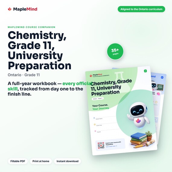 Chemistry, Grade 11, University Preparation Course Companion — printable workbook and progress tracker for the Chemistry, Grade 11, University Preparation curriculum