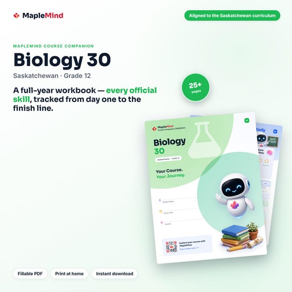 Biology 30 Course Companion — printable workbook and progress tracker for the Biology 30 curriculum