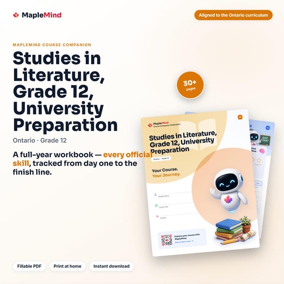 Studies in Literature, Grade 12, University Preparation Course Companion — printable workbook and progress tracker for the Studies in Literature, Grade 12, University Preparation curriculum