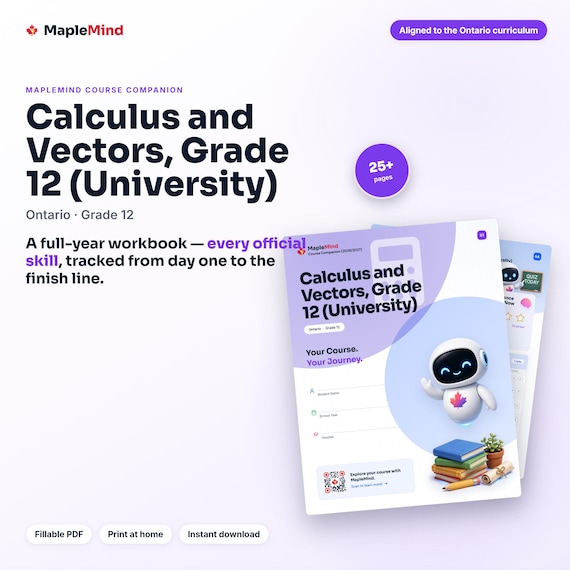 Calculus and Vectors, Grade 12 (University) Course Companion — printable workbook and progress tracker for the Calculus and Vectors, Grade 12 (University) curriculum