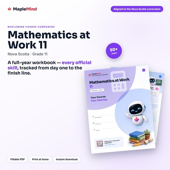 Mathematics at Work 11 Course Companion — printable workbook and progress tracker for the Mathematics at Work 11 curriculum