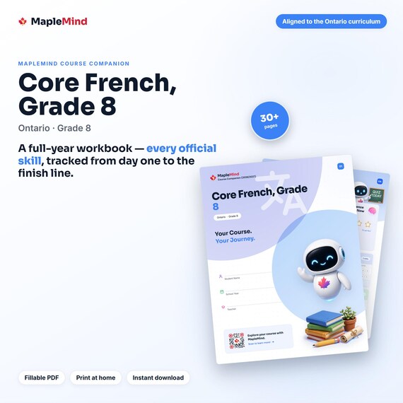 Core French, Grade 8 Course Companion — printable workbook and progress tracker for the Core French, Grade 8 curriculum