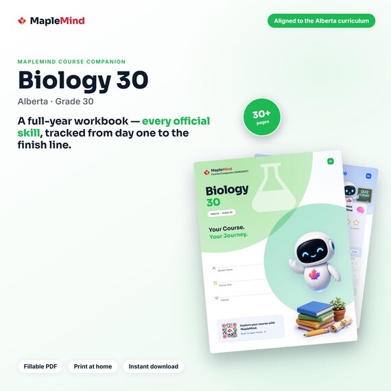 Biology 30 Course Companion — printable workbook and progress tracker for the Biology 30 curriculum