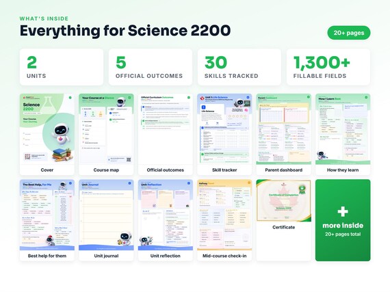 Curriculum checklist and skills tracker inside the Science 2200 workbook