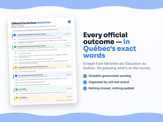 Parent dashboard and progress pages inside the Français, langue d’enseignement, 3e secondaire workbook