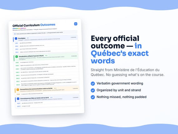 Parent dashboard and progress pages inside the Français, langue seconde (Core), Grade 3 workbook