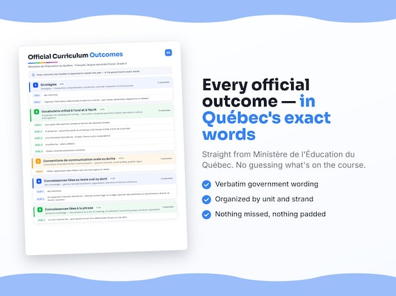 Parent dashboard and progress pages inside the Français, langue seconde (Core), Grade 5 workbook