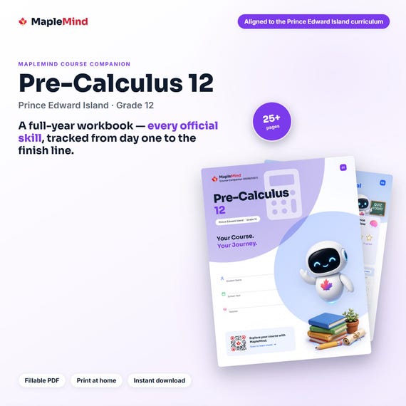 Pre-Calculus 12 Course Companion — printable workbook and progress tracker for the Pre-Calculus 12 curriculum