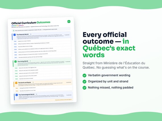 Parent dashboard and progress pages inside the Applied Science and Technology, Secondary Cycle Two workbook