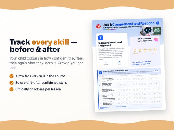 Unit reflection and certificate pages inside the English Language Arts 20 workbook