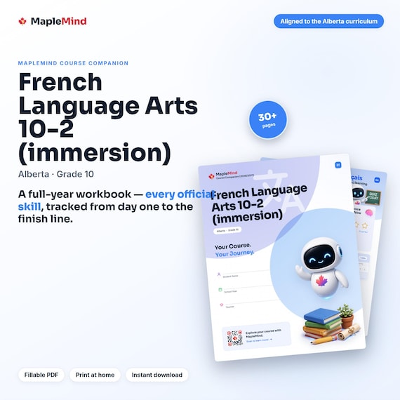 French Language Arts 10-2 (immersion) Course Companion — printable workbook and progress tracker for the French Language Arts 10-2 (immersion) curriculum