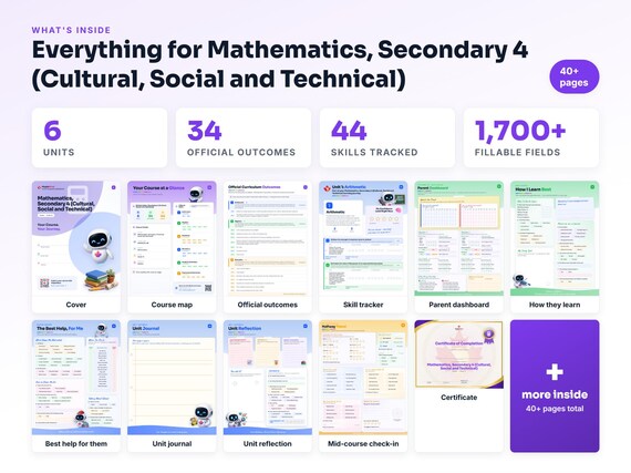 Curriculum checklist and skills tracker inside the Mathematics, Secondary 4 (Cultural, Social and Technical) workbook