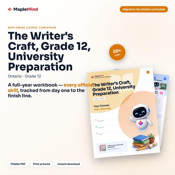 The Writer's Craft, Grade 12, University Preparation Course Companion — printable workbook and progress tracker for the The Writer's Craft, Grade 12, University Preparation curriculum