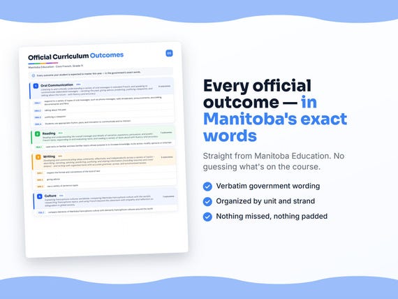 Parent dashboard and progress pages inside the Core French, Grade 11 workbook