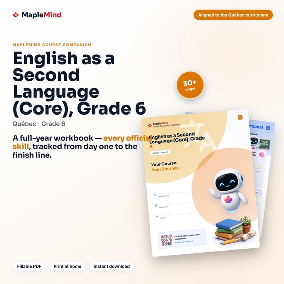 English as a Second Language (Core), Grade 6 Course Companion — printable workbook and progress tracker for the English as a Second Language (Core), Grade 6 curriculum