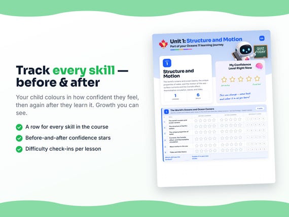 Unit reflection and certificate pages inside the Oceans 11 workbook