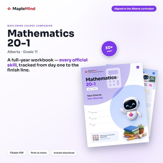 Mathematics 20-1 Course Companion — printable workbook and progress tracker for the Mathematics 20-1 curriculum