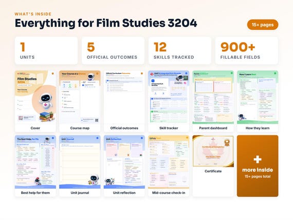 Curriculum checklist and skills tracker inside the Film Studies 3204 workbook