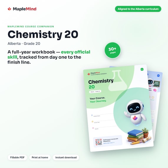 Chemistry 20 Course Companion — printable workbook and progress tracker for the Chemistry 20 curriculum