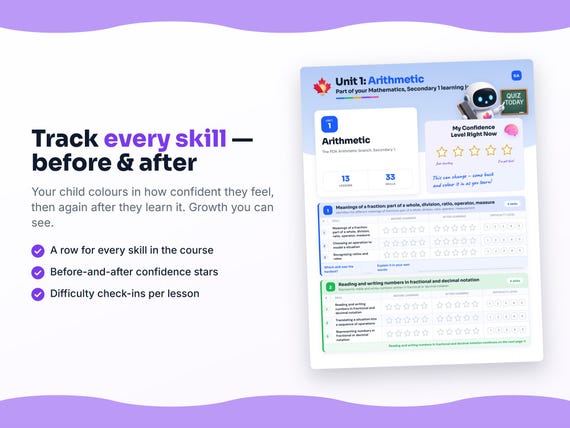 Unit reflection and certificate pages inside the Mathematics, Secondary 1 workbook