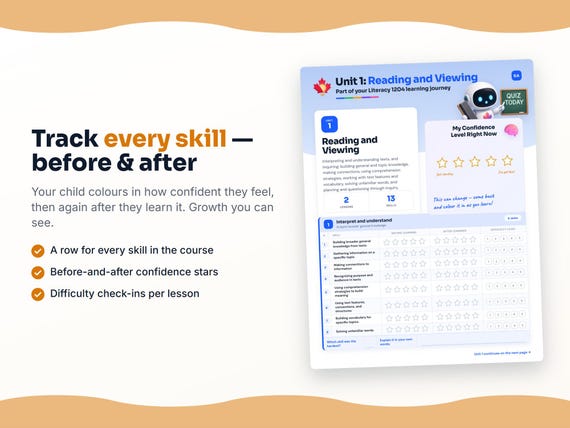 Unit reflection and certificate pages inside the Literacy 1204 workbook