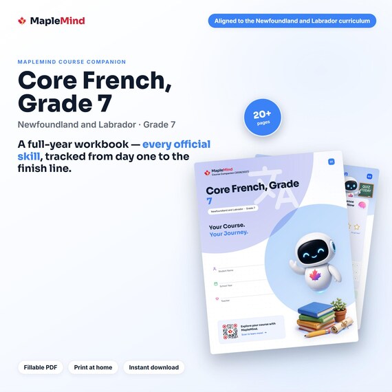 Core French, Grade 7 Course Companion — printable workbook and progress tracker for the Core French, Grade 7 curriculum