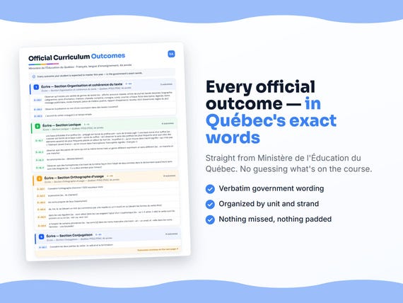 Parent dashboard and progress pages inside the Français, langue d’enseignement, 4e année workbook